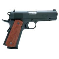 All steel parts and mahogany grips, as well as a nicely-done parkerized finish.