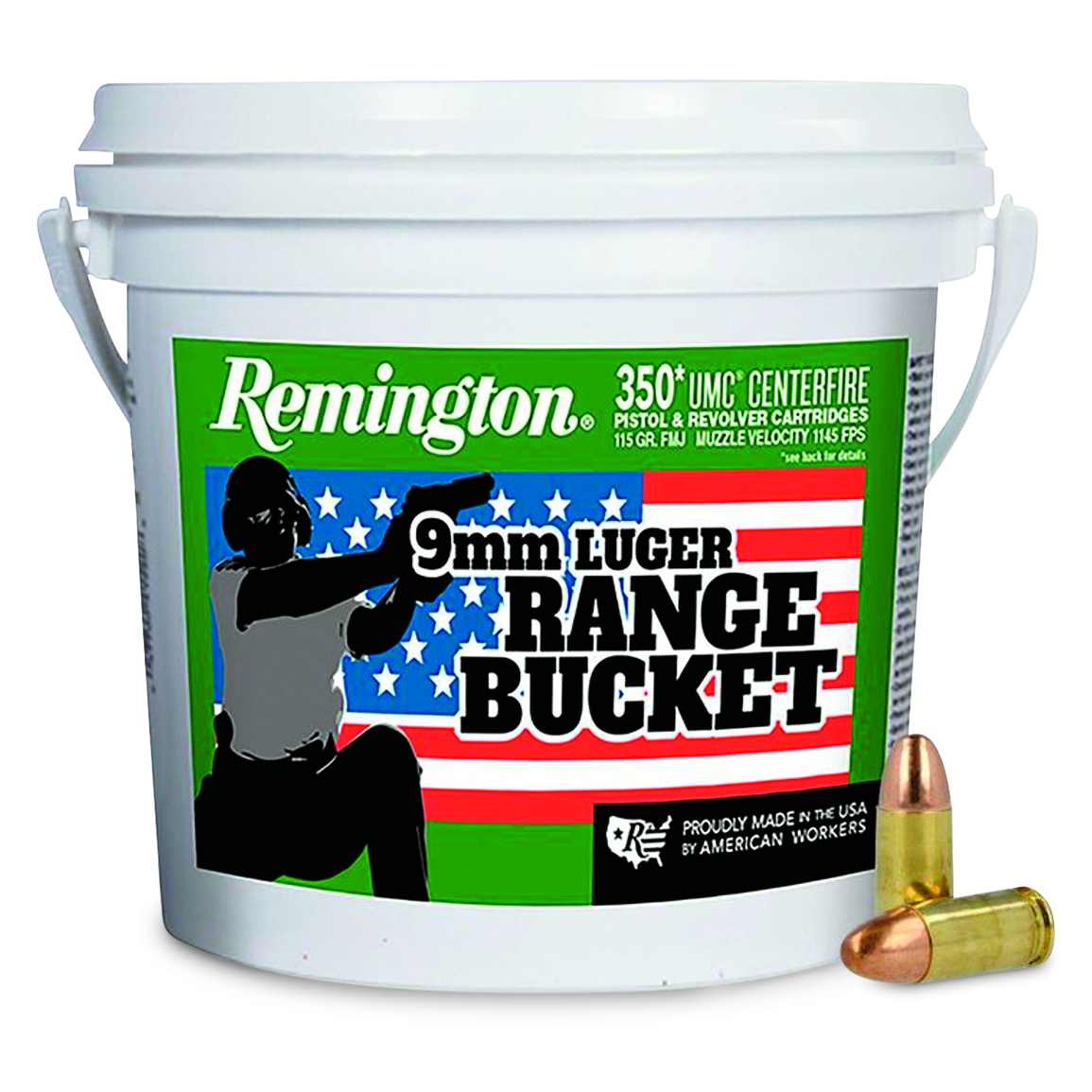 Remington UMC, 9mm Luger, FMC, 115 Grain, 350 Rounds with Range Bucket ...