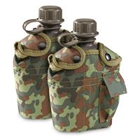 Military Style Canteen With Cover, 2 Pack