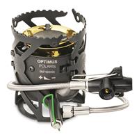 Fuel hose attaches to gas canisters and fuel bottles