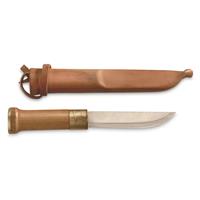 Finnish Military 9in Puukko Knife with Leather Sheath