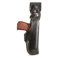 Black Leather Holster German Police Surplus Belt Loop w/ Paddle Dual Snap Hunt 