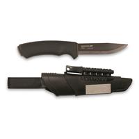 Includes molded sheath with integrated diamond sharpening stone and holder for fire starter