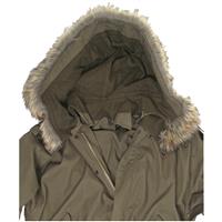 Button-in synthetic fur-lined hood