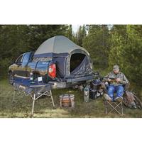 8 tie-down straps attach tent securely to truck 
