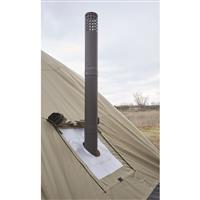 Stove jack in roof accommodates stove pipes up to 5.5in in diameter.