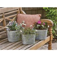 Distressed Washtub Planter Set With Handles, 3 Piece