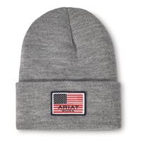 Ariat Rebar American Flag Patch Beanie, Heather Gray
