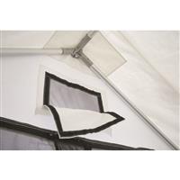 Mesh windows with rain flaps