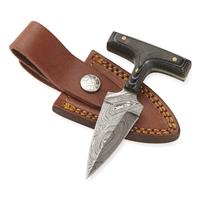 SZCO Black Micarta Push Dagger Damascus Fixed Blade Knife