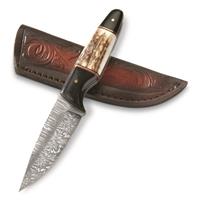SZCO Horn and Stag Hunter Damascus Fixed Blade Knife