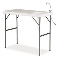Slightly sloped surface runs to the center of the table