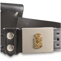 Rich leather belt and pouches, Detailed metal buckle with crest