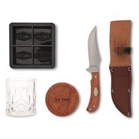 Old Timer Whiskey Glass and Cube Tray with Fixed Blade Combo