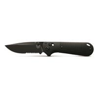 3.55in partially-serrated drop-point blade with Black Cerakote finish