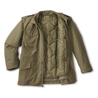 Quilted nylon button-in liner jacket with full button front