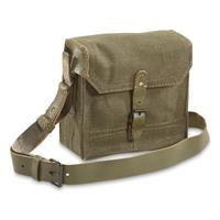French Military Surplus Canvas and Leather Shoulder Bag, Like New
