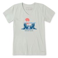 Life Is Good Women's Clean Docktails V-neck Crusher Lite T-Shirt, Fog Gray