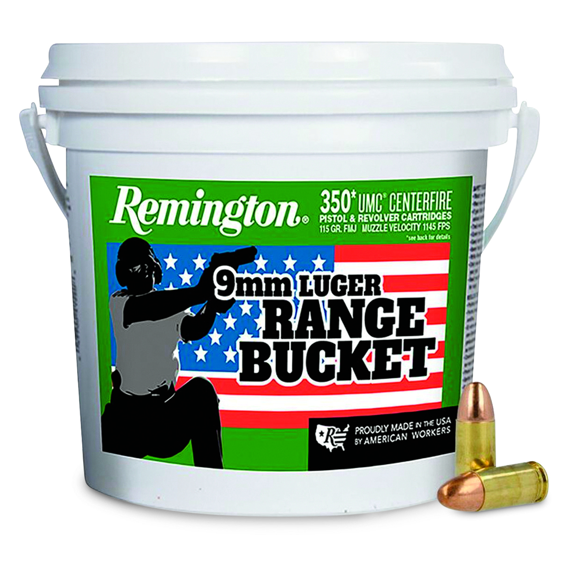 Remington UMC, 9mm Luger, FMC, 115 Grain, 350 Rounds with Range Bucket