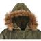 Faux fur-lined hood with removable faux fur ruff, Sage Green