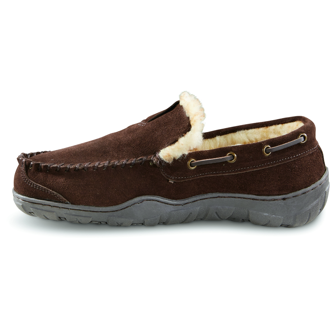 Guide Gear Men's Suede Moccasin Slippers, Chocolate