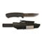 Includes molded sheath with integrated diamond sharpening stone and holder for fire starter, Black