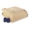 Shavel Home Products Micro Flannel Electric Heated Ultra Velvet Blanket, Camel