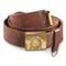 Romanian Military Surplus Leather Belt with Gold Buckle, New, Brown