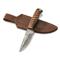 SZCO Exotic Hunter Twisted Wood Damascus Fixed Blade Knife, Brown