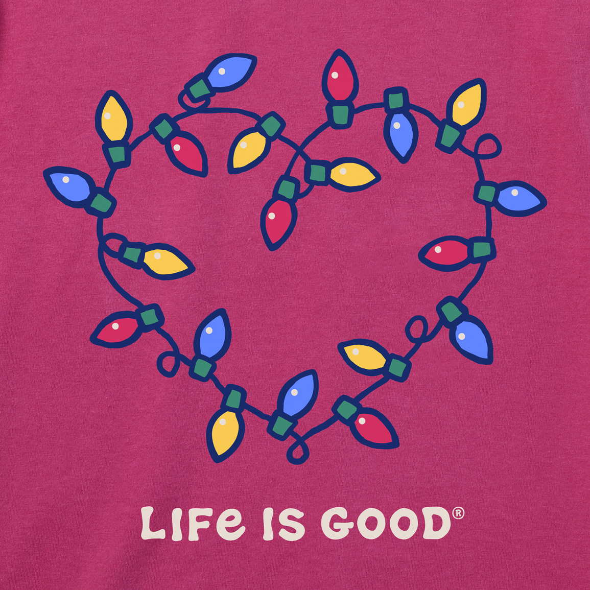 Life Is Good Women's Holiday Lights Heart Snuggle Up Long Sleeve, Faded Red