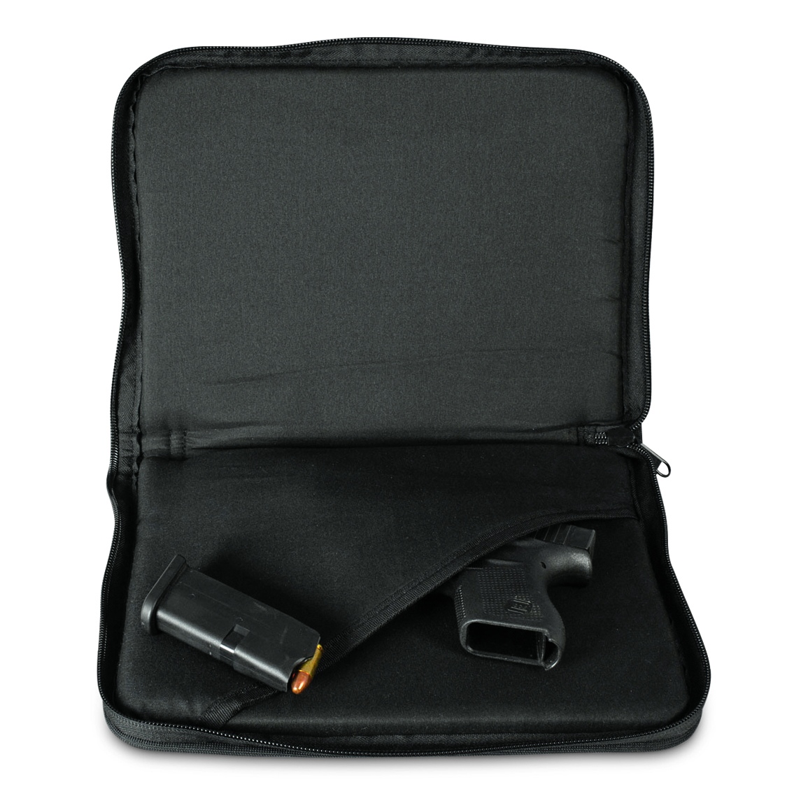 Foam-padded lockable main compartment with pistol sleeve