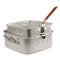 Includes 12 quart fish pan with strainer basket and oil thermometer