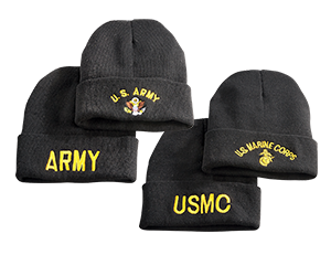 Military Style Embroidered Knit Caps, 2 Pack