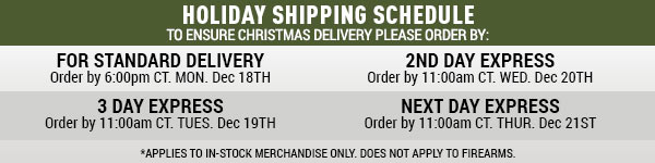 Holiday Shipping Schedule