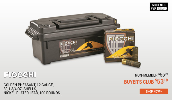 Fiocchi Golden Pheasant, 12 Gauge, 3 Inch, 1 3/4 oz .Shells, Nickel Plated Lead, 100 Rounds