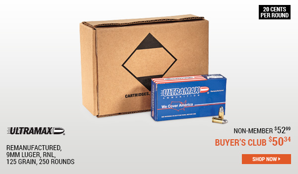 Ultramax Remanufactured, 9mm Luger, RNL, 125 Grain, 250 Rounds