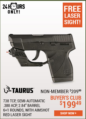 Taurus 738 TCP, Semi-Automatic, .380 ACP, 2.84 Inch Barrel, 6+1 Rounds, with AimSHOT Red Laser Sight