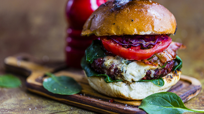 Venison, Mushroom And Bleu Cheese Burger
