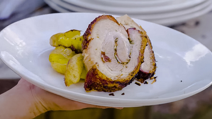 Wild Boar Porchetta with Sea Salt and Vinegar Potatoes